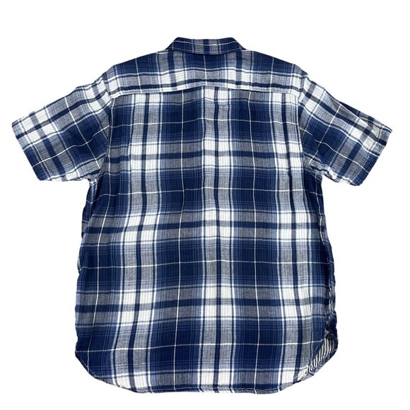 True Grit Short Sleeve Flannel Shirt Mens Large Blue White Western Button Down - Picture 2 of 7